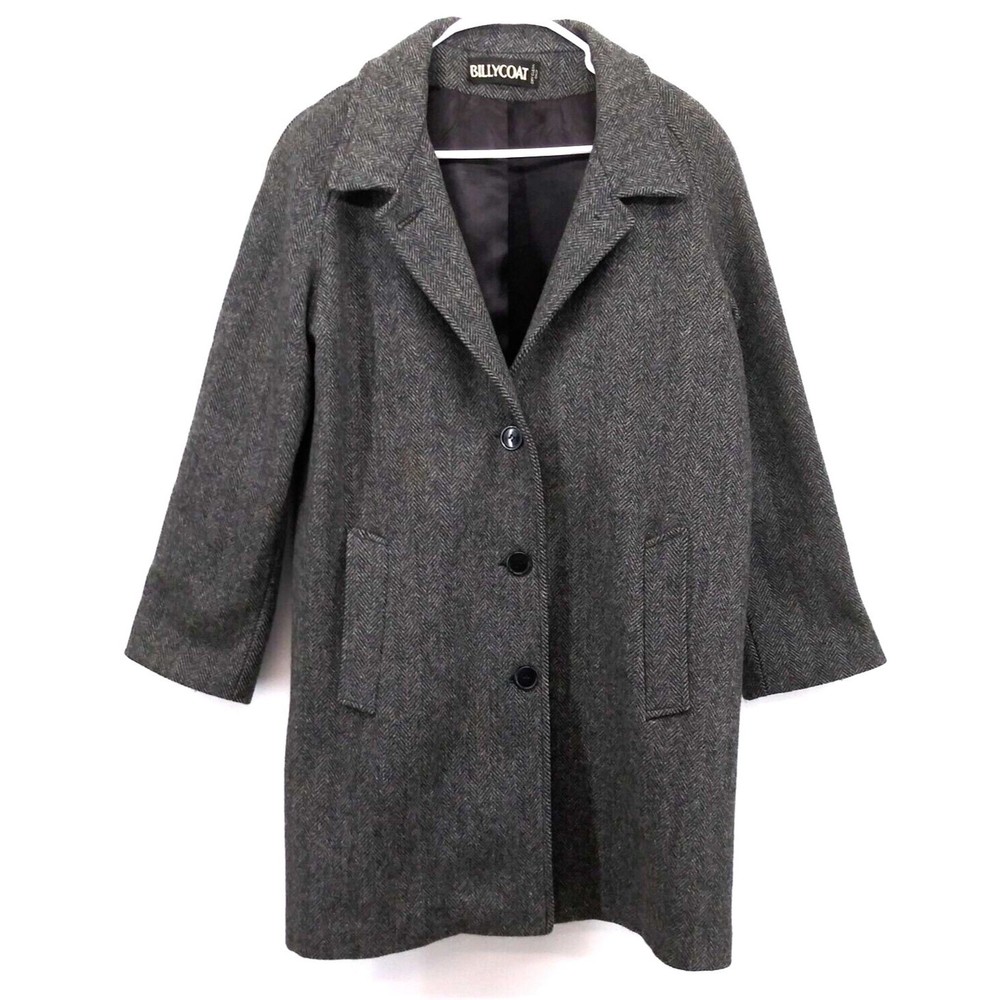 BillyCoat Jacket Womens L Medium Length Gray 3 Button Slash Pocket 100%  Wool